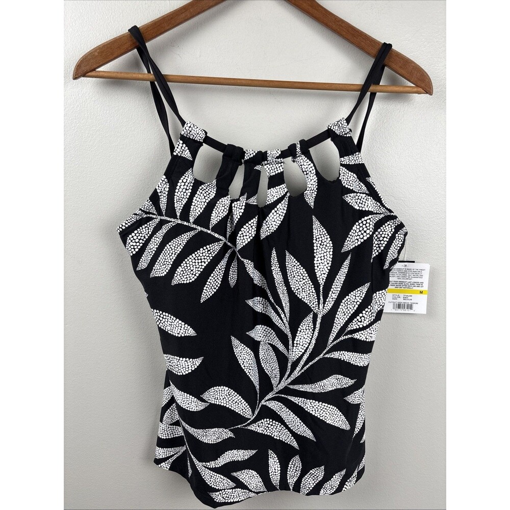 NWT 24th & Ocean Tankini Swim Top High Neck Size Medium Black White Underwire